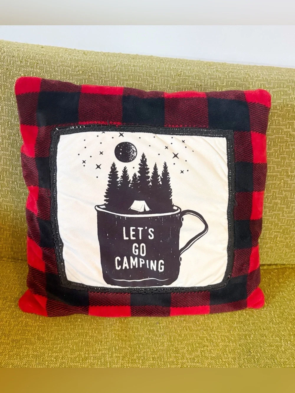 Carstens Home Red Buffalo Plaid Camping Rustic Throw Pillow 16x16 Tent Stars